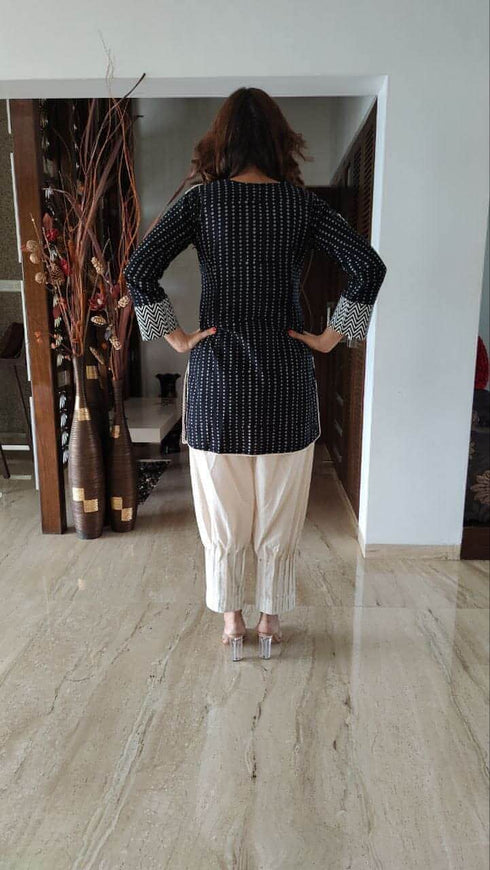 Fringe black white suit set